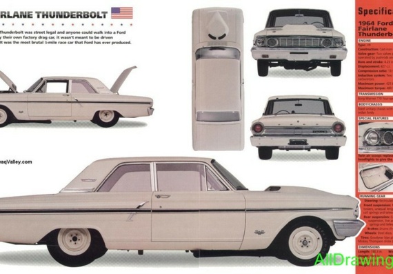 Ford Fairlane Thunderbolt (1964) - drawings (drawings) of the car